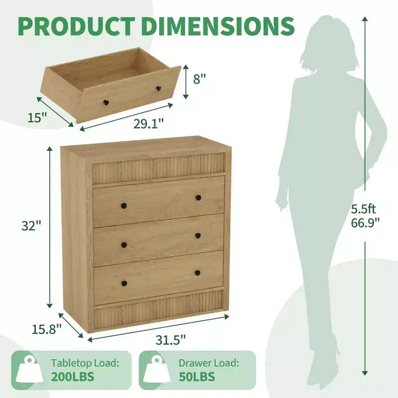 Cassettiera scanalata a 3 cassetti larga 80 cm, comodino moderno in legno e mobile contenitore, cassettiera per camera da letto, cameretta dei bambini, corridoio e soggiorno
