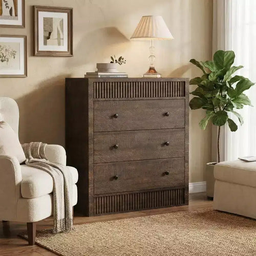 Cassettiera scanalata a 3 cassetti larga 80 cm, comodino moderno in legno e mobile contenitore, cassettiera per camera da letto, cameretta dei bambini, corridoio e soggiorno