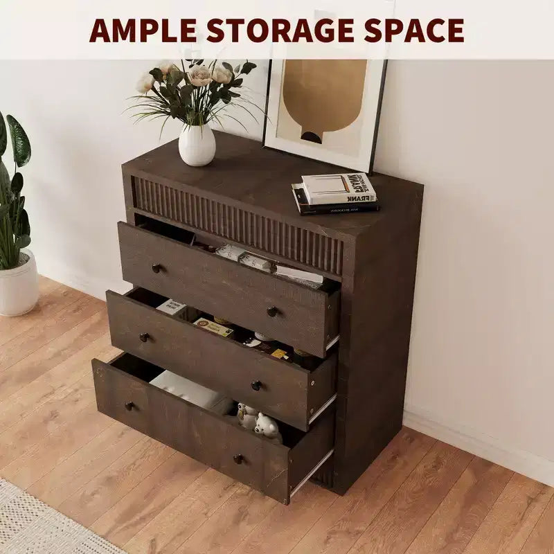 Cassettiera scanalata a 3 cassetti larga 80 cm, comodino moderno in legno e mobile contenitore, cassettiera per camera da letto, cameretta dei bambini, corridoio e soggiorno