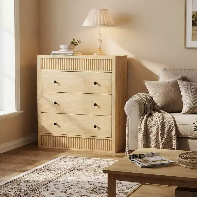 Cassettiera scanalata a 3 cassetti larga 80 cm, comodino moderno in legno e mobile contenitore, cassettiera per camera da letto, cameretta dei bambini, corridoio e soggiorno