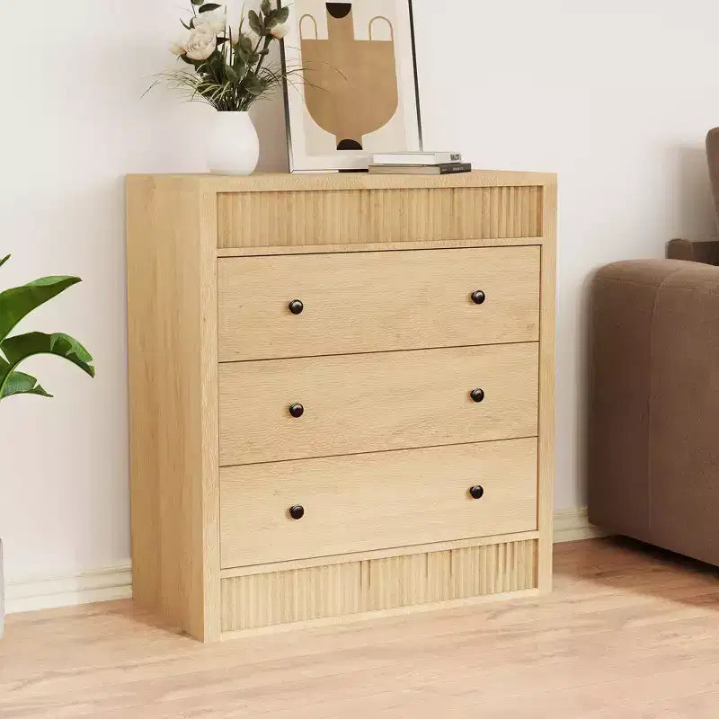 Cassettiera scanalata a 3 cassetti larga 80 cm, comodino moderno in legno e mobile contenitore, cassettiera per camera da letto, cameretta dei bambini, corridoio e soggiorno