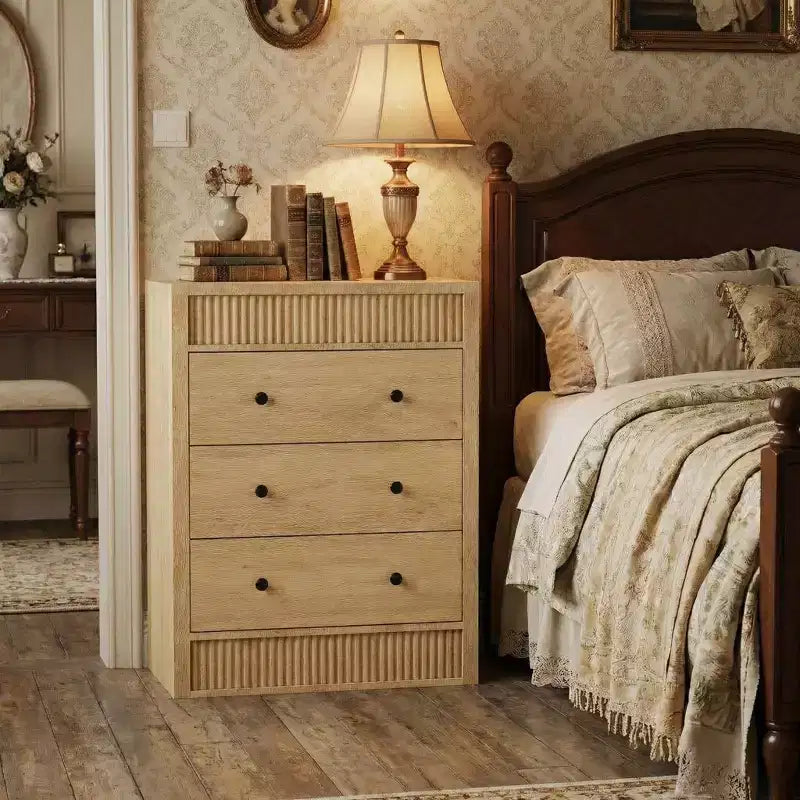 Cassettiera scanalata a 3 cassetti larga 80 cm, comodino moderno in legno e mobile contenitore, cassettiera per camera da letto, cameretta dei bambini, corridoio e soggiorno