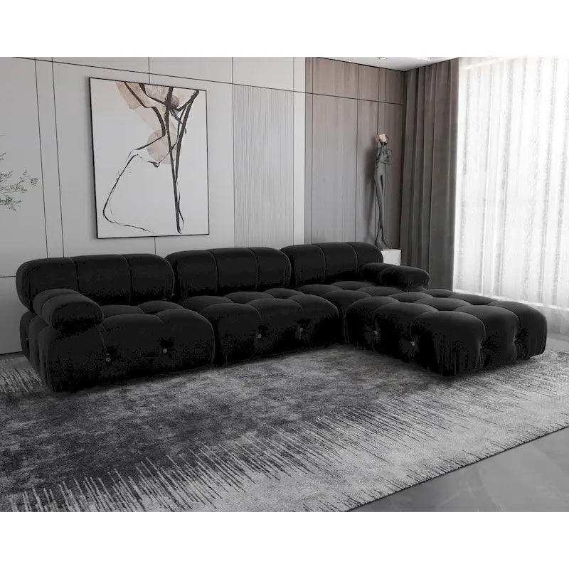 Sofá Seccional Modular Negro Tapizado en Terciopelo