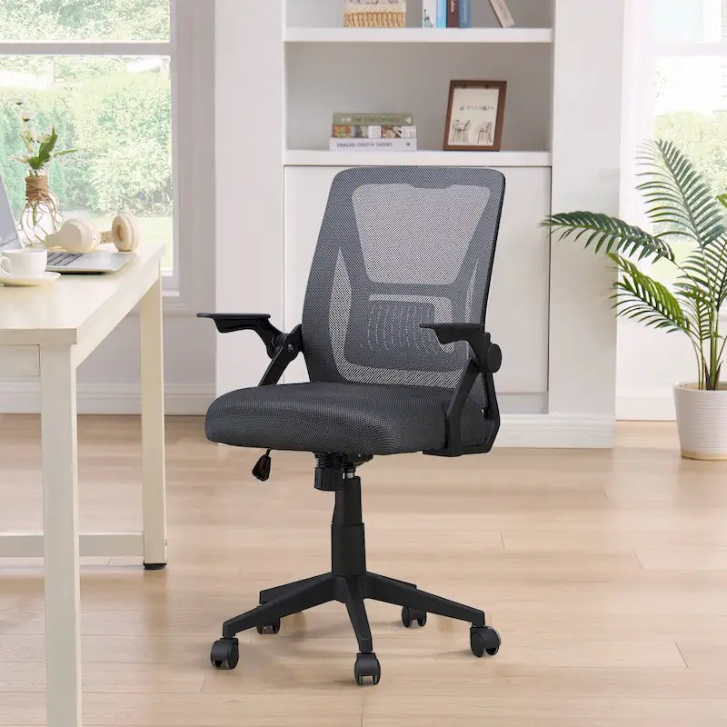 Silla de oficina Javlergo con respaldo medio giratorio y soporte lumbar, silla ergonómica de malla para ordenador con reposabrazos