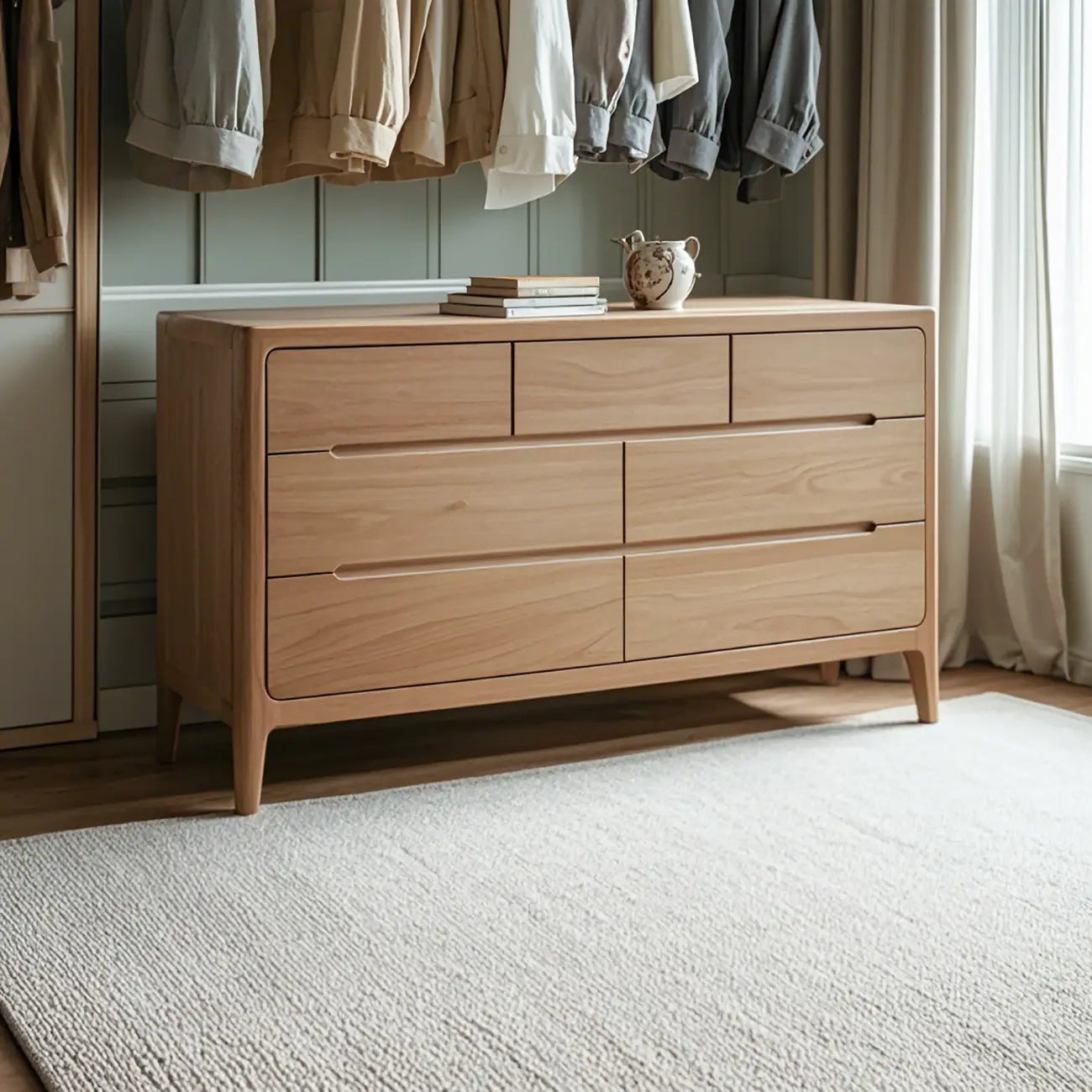 Cómoda doble tradicional de madera de roble natural para dormitorio
