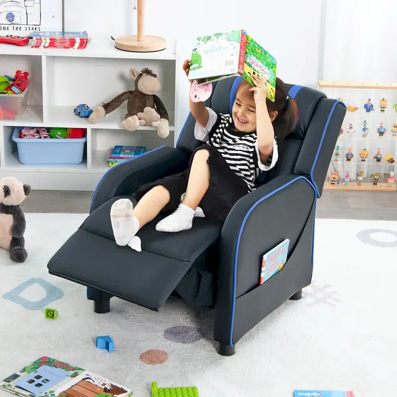 Sillón reclinable para niños Gymax, sofá ergonómico de cuero con reposapiés