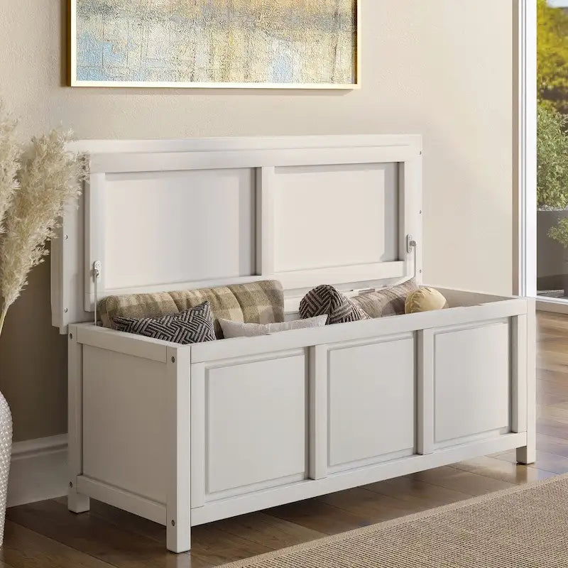 Banco de almacenamiento con tapa abierta de madera maciza John Louis Home