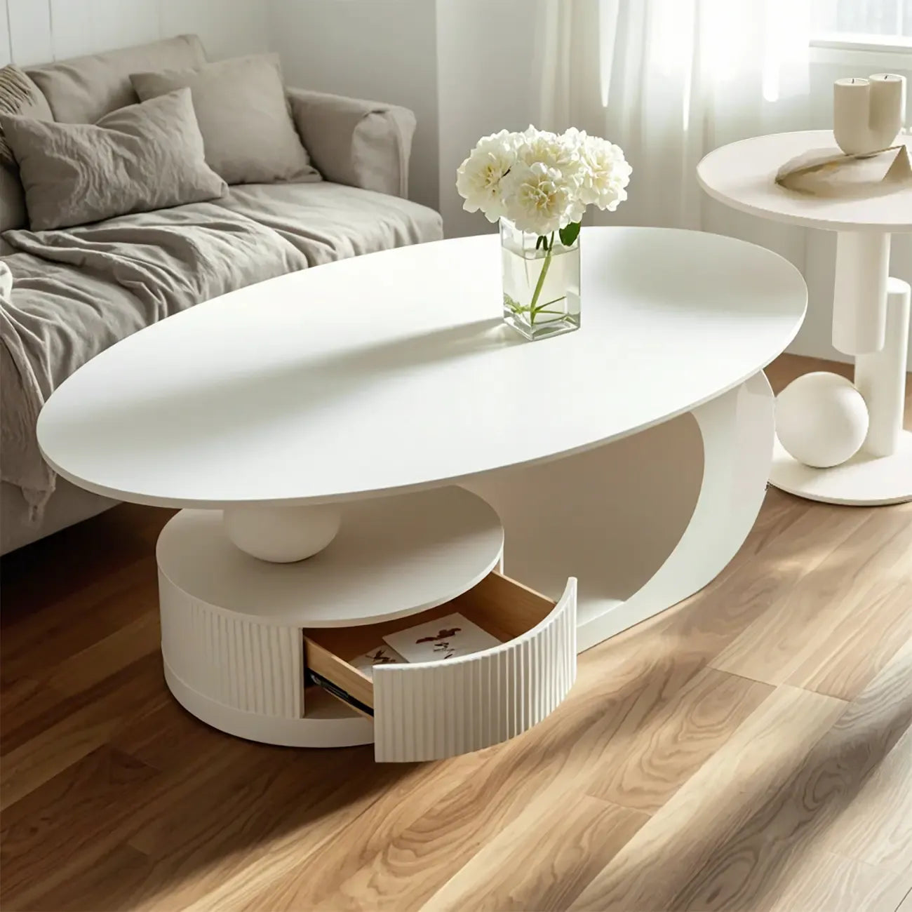 Mesa de centro moderna con cubierta de piedra blanca y resistente a los arañazos