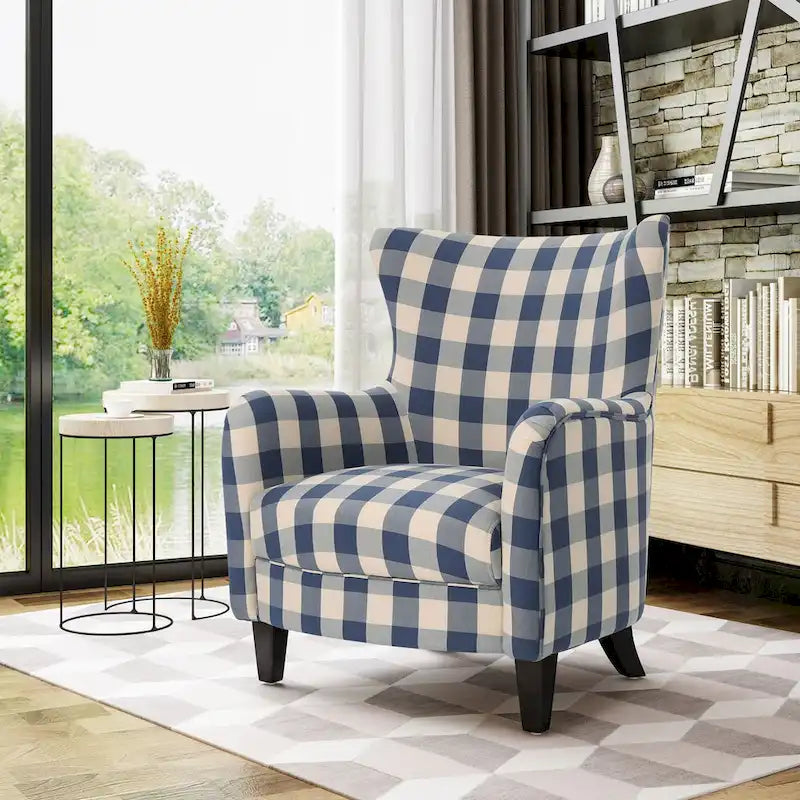 Sillón tapizado de respaldo alto Modern Retro de 30.25 pulgadas con patas de madera para sala de estar