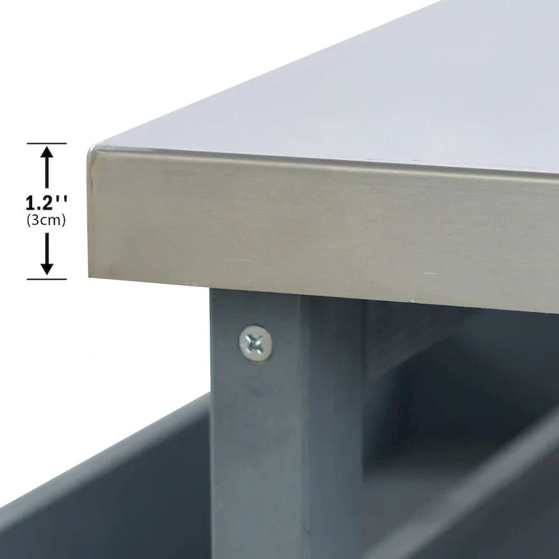 Isla de cocina exterior, carrito de bar con ruedas y armario de almacenamiento, mesa de parrilla de madera maciza con parte superior de acero inoxidable, especiero, toallero