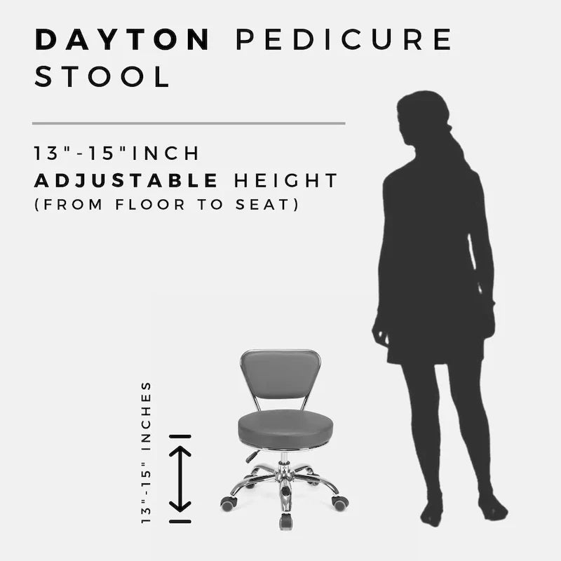Taburete Dayton bajo ajustable de 13 a 15 con respaldo y ruedas, blanco - N/D