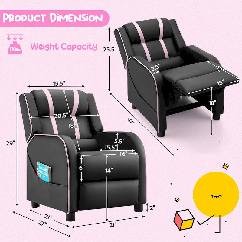 Sillón reclinable para niños Gymax, sofá ergonómico de cuero con reposapiés