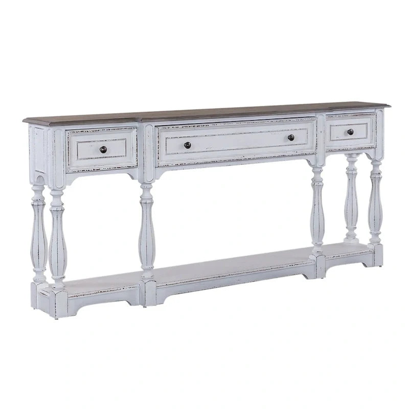 Mesa Consola para Recibidor de 72 Pulgadas en Blanco Antiguo y Madera Desgastada