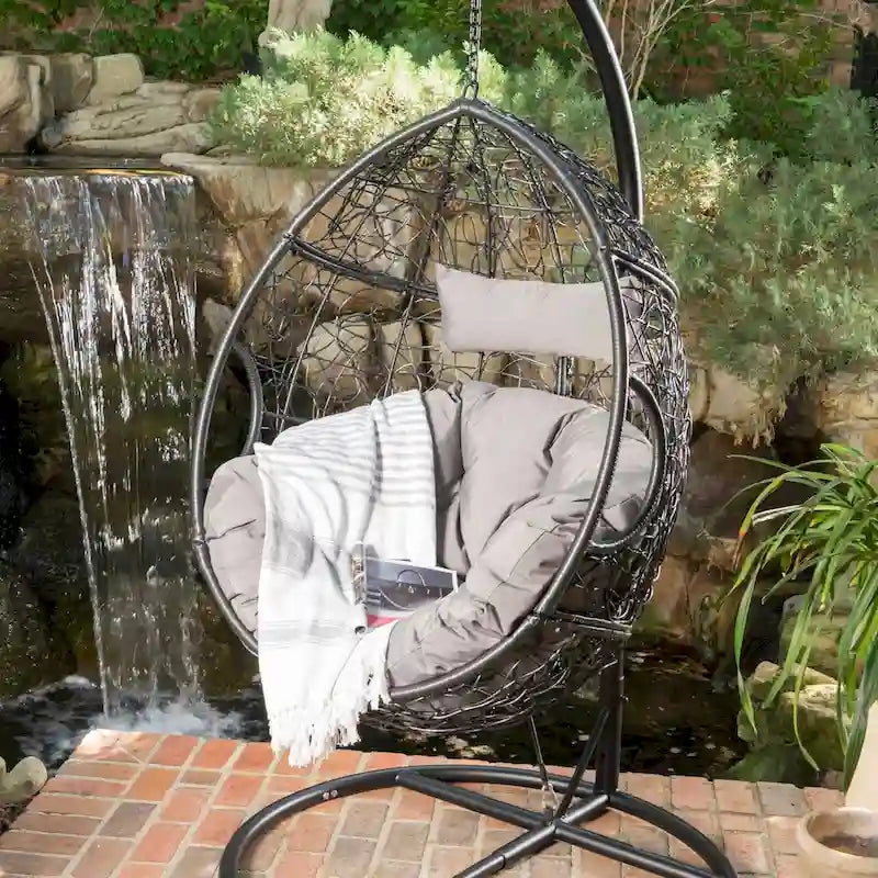 Sillón Colgante de Exterior de Mimbre Impermeable con Cojines, Asiento de Hamaca - Capacidad de 136 kg