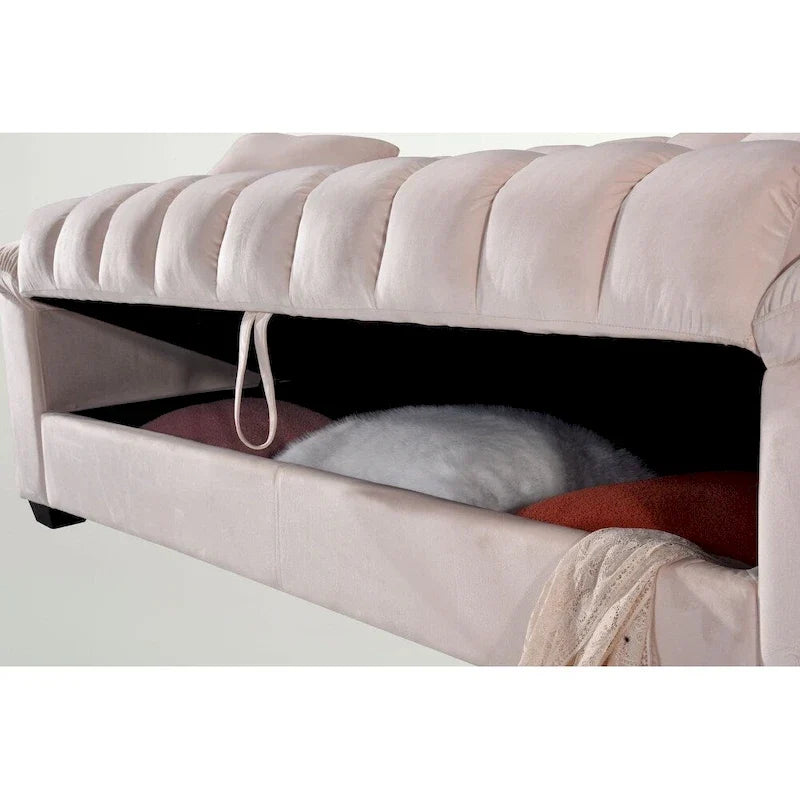 Sofá cama convertible de almacenamiento de terciopelo de 82.7" con 2 almohadas