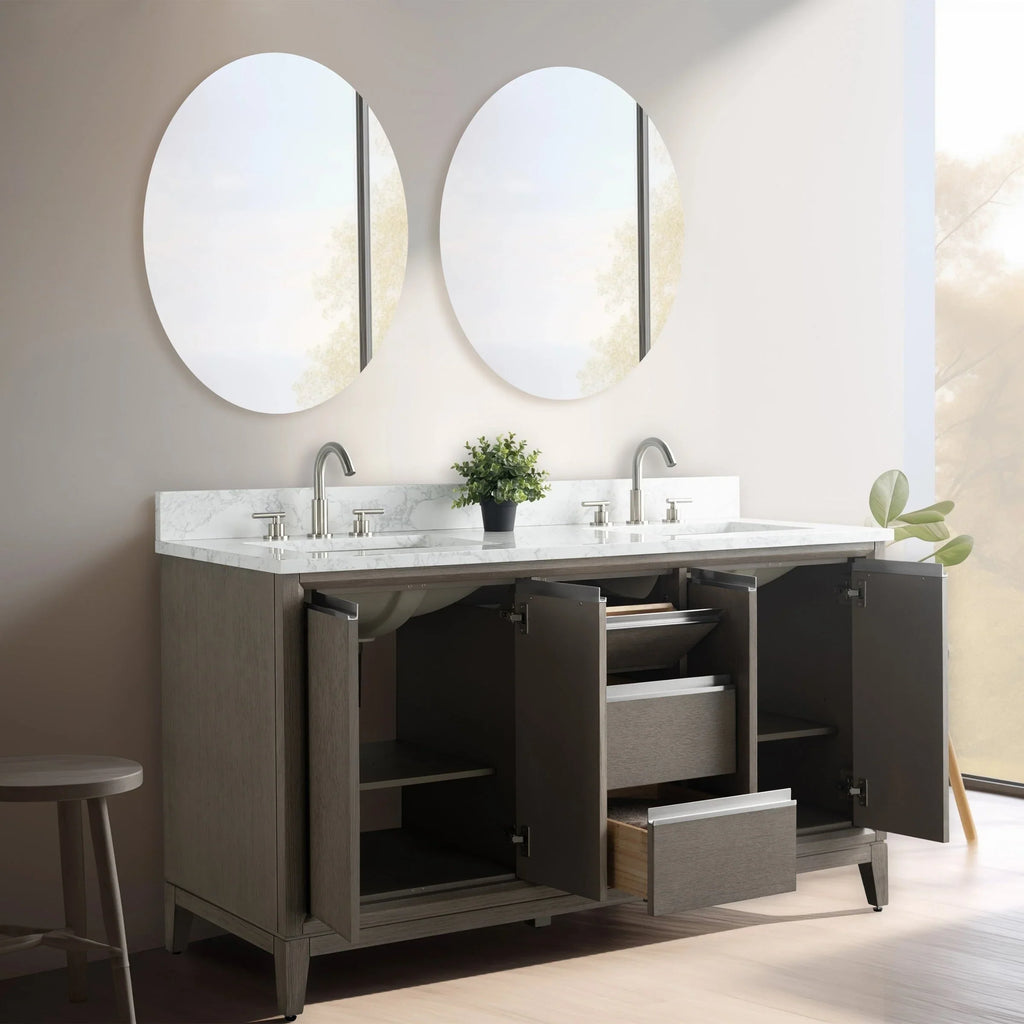 Mueble de baño Vanity Art con lavabo de cerámica y encimera de mármol de ingeniería