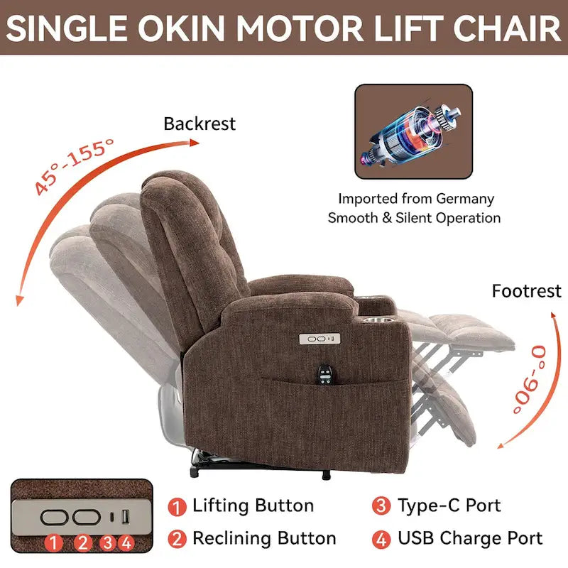 Sillón reclinable Power Lift con masaje y calor, reclinables anchos Lazy Boy extragrandes con USB, puertos tipo C y 2 portavasos de acero