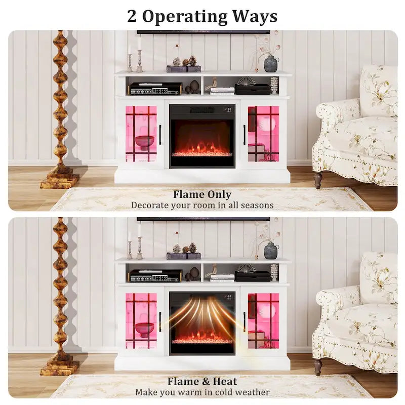 Mueble para TV con chimenea eléctrica, luces LED y mandos a distancia