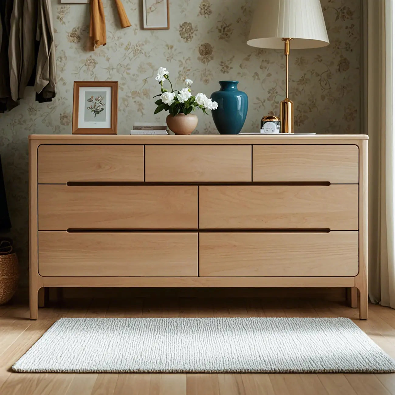 Cómoda doble tradicional de madera de roble natural para dormitorio