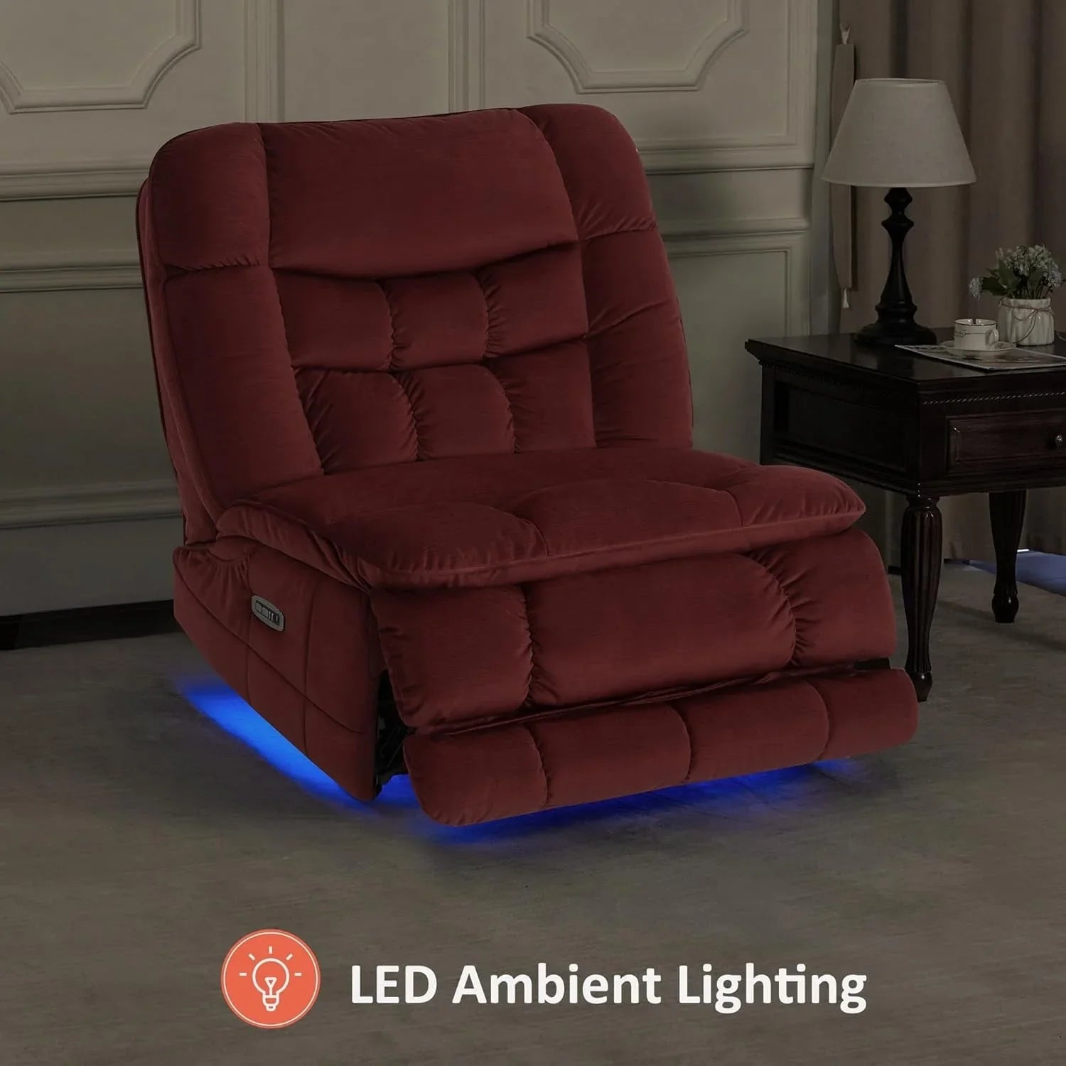 MCombo Sillón reclinable de balanceo eléctrico sin brazos con doble motor de gran tamaño, reclinable sin brazos, perfecto para sala de estar, tela PR607