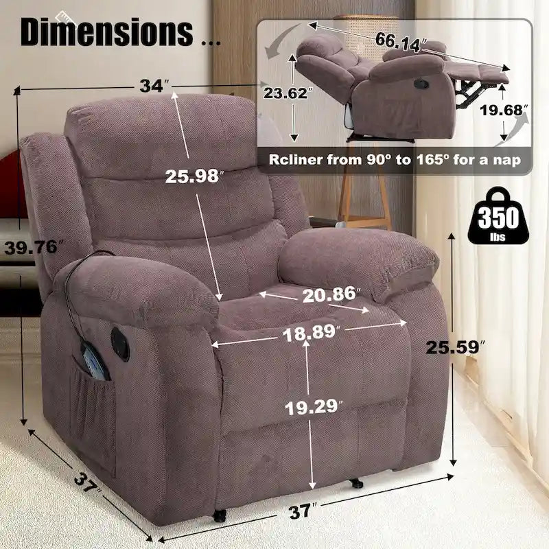 Sillón reclinable suave con función de masaje y calor
