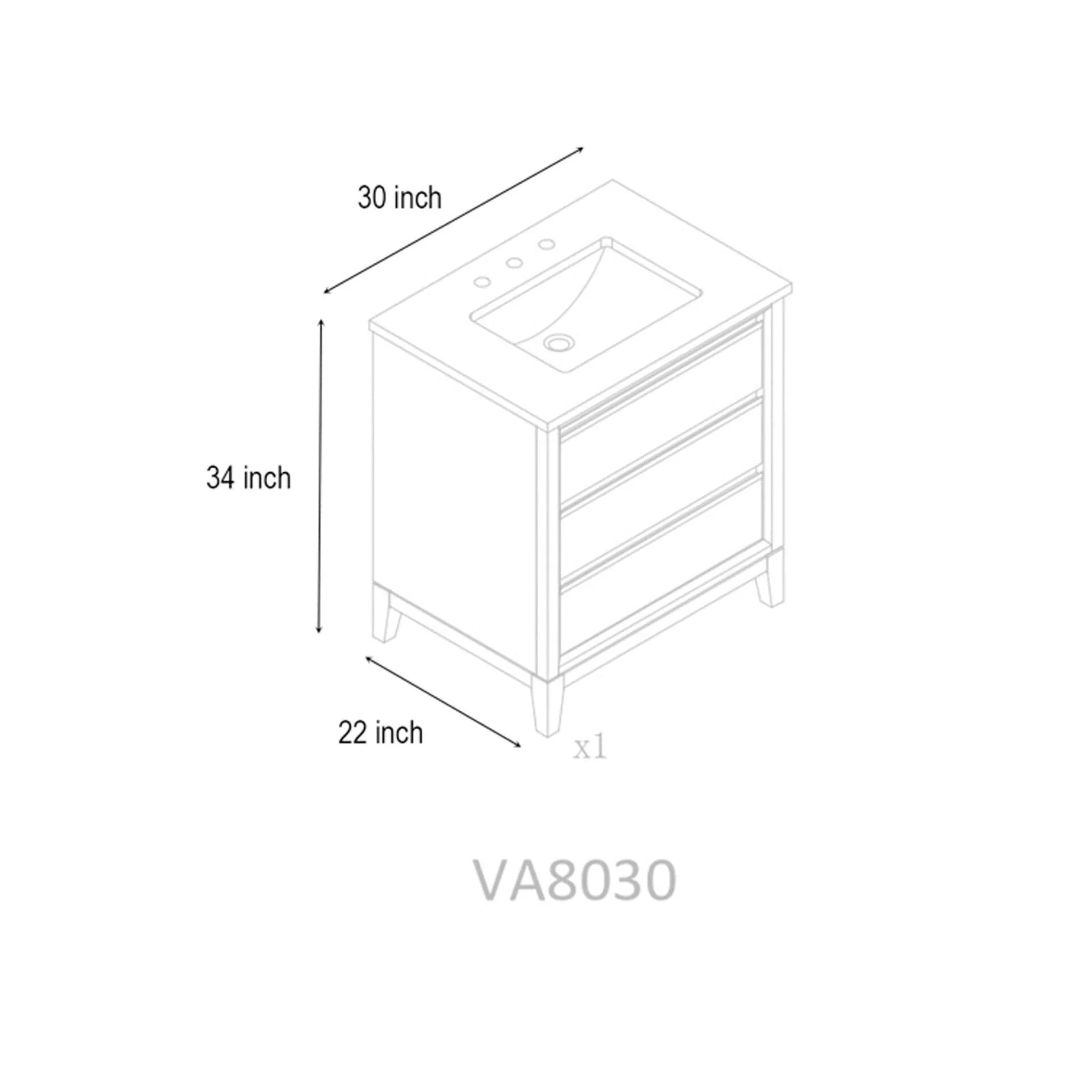 Mueble de baño Vanity Art con lavabo de cerámica y encimera de mármol de ingeniería