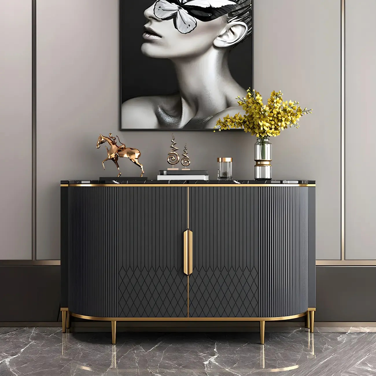 Aparador Glam Marble gris con almacenamiento