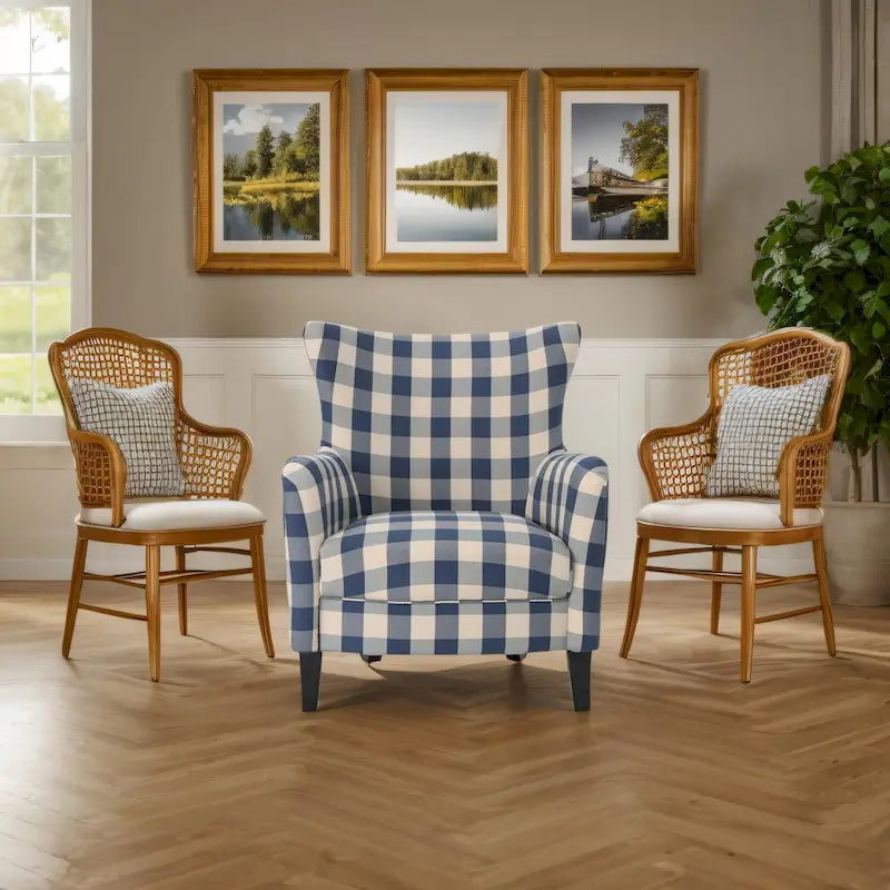 Sillón tapizado de respaldo alto Modern Retro de 30.25 pulgadas con patas de madera para sala de estar