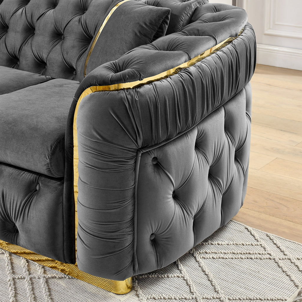 Sofá de 3 plazas Velvet de 90.6 con 2 cojines, cojines de alta densidad, detalles dorados y almohadas