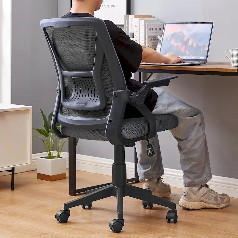 Silla de oficina Javlergo con respaldo medio giratorio y soporte lumbar, silla ergonómica de malla para ordenador con reposabrazos