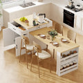 82.7 Isla de cocina de madera para 4-6 personas con mesa de comedor extensible y almacenamiento doble