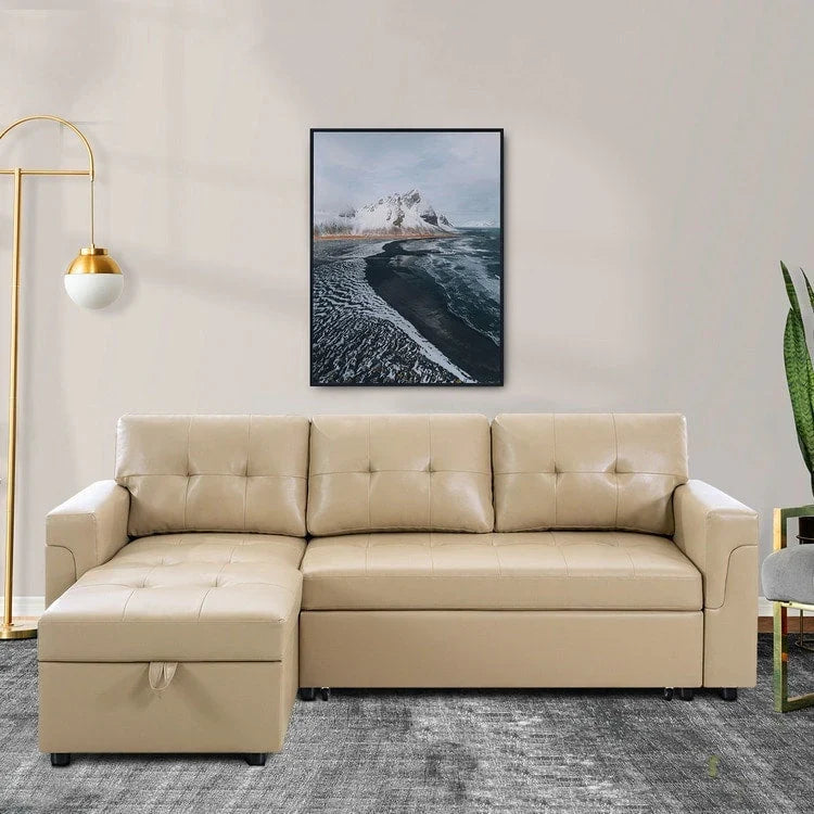 Sofá seccional reversible convertible con cama extraíble, chaise longue con almacenamiento oculto y patas duraderas