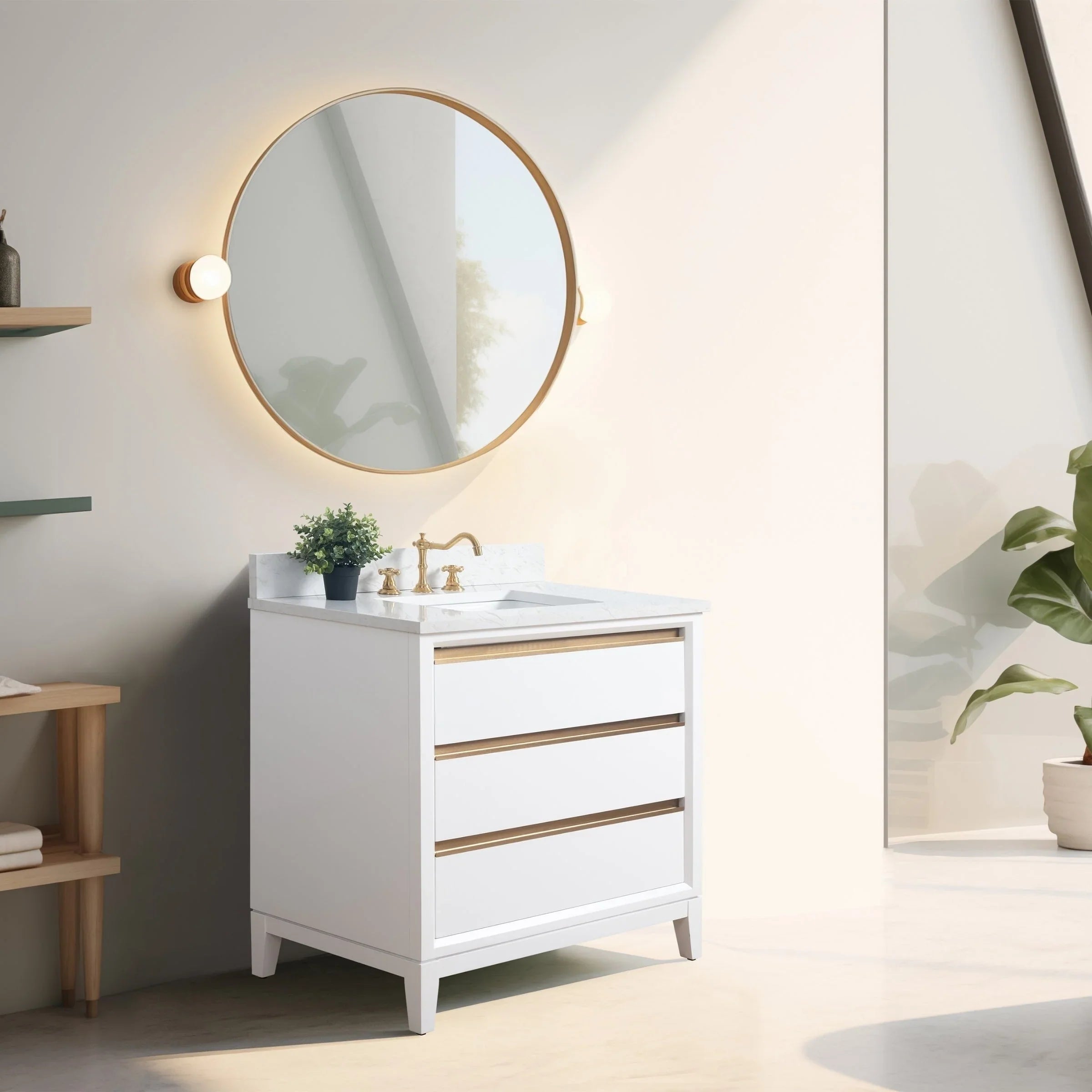 Mueble de baño Vanity Art con lavabo de cerámica y encimera de mármol de ingeniería