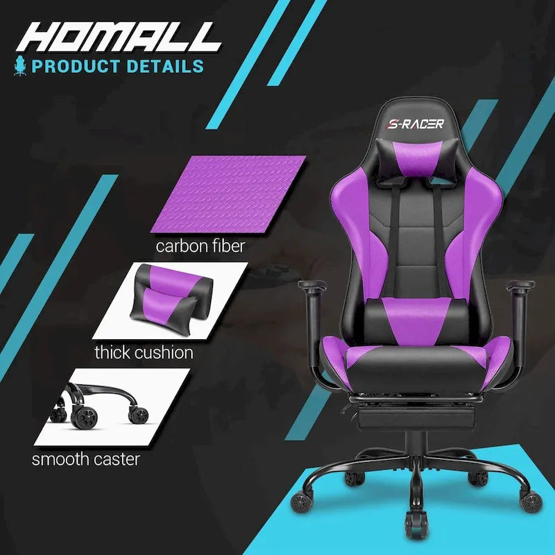 Silla Gamer con Reposapiés - Silla de Escritorio Ergonómica