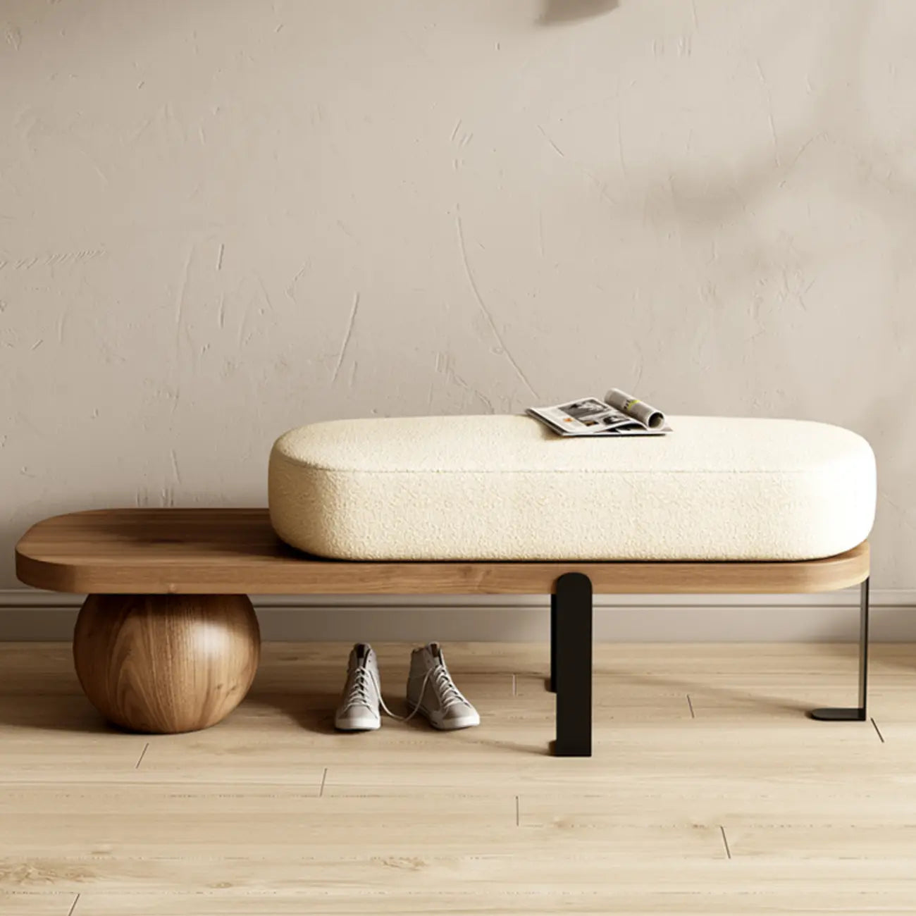 Banco bajo tapizado de madera moderna de color beige