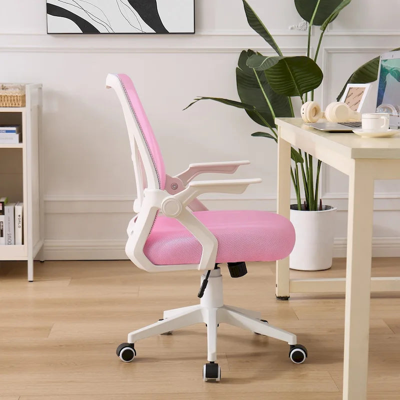 Silla de oficina Javlergo con respaldo medio giratorio y soporte lumbar, silla ergonómica de malla para ordenador con reposabrazos