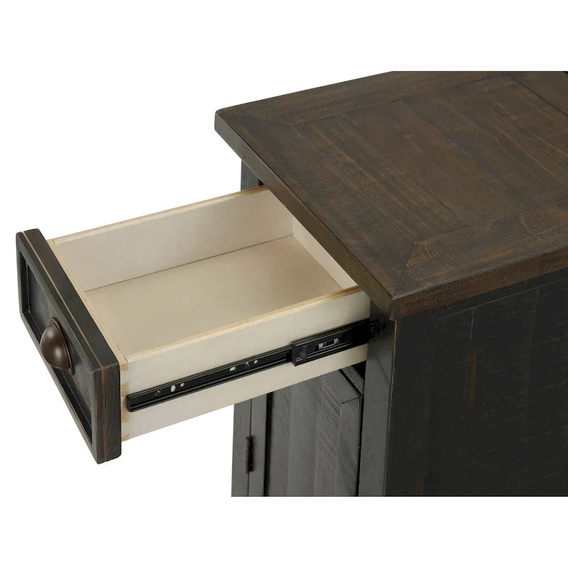 Mesa auxiliar Monterey de madera maciza con tomas de corriente ocultas