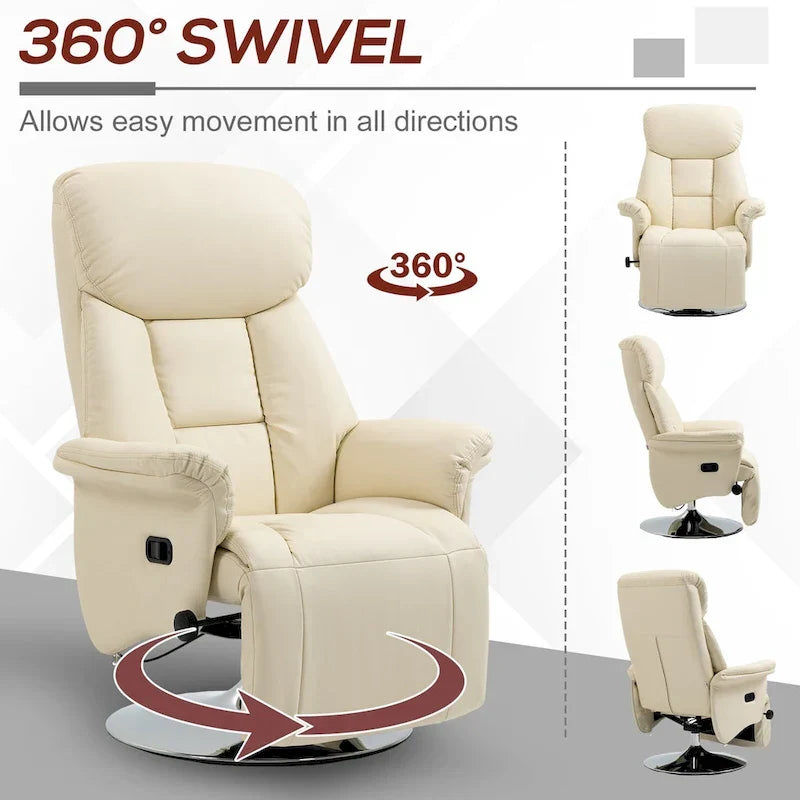 Sillón reclinable manual HOMCOM para adultos, reclinable giratorio ajustable con reposapiés, brazos acolchados