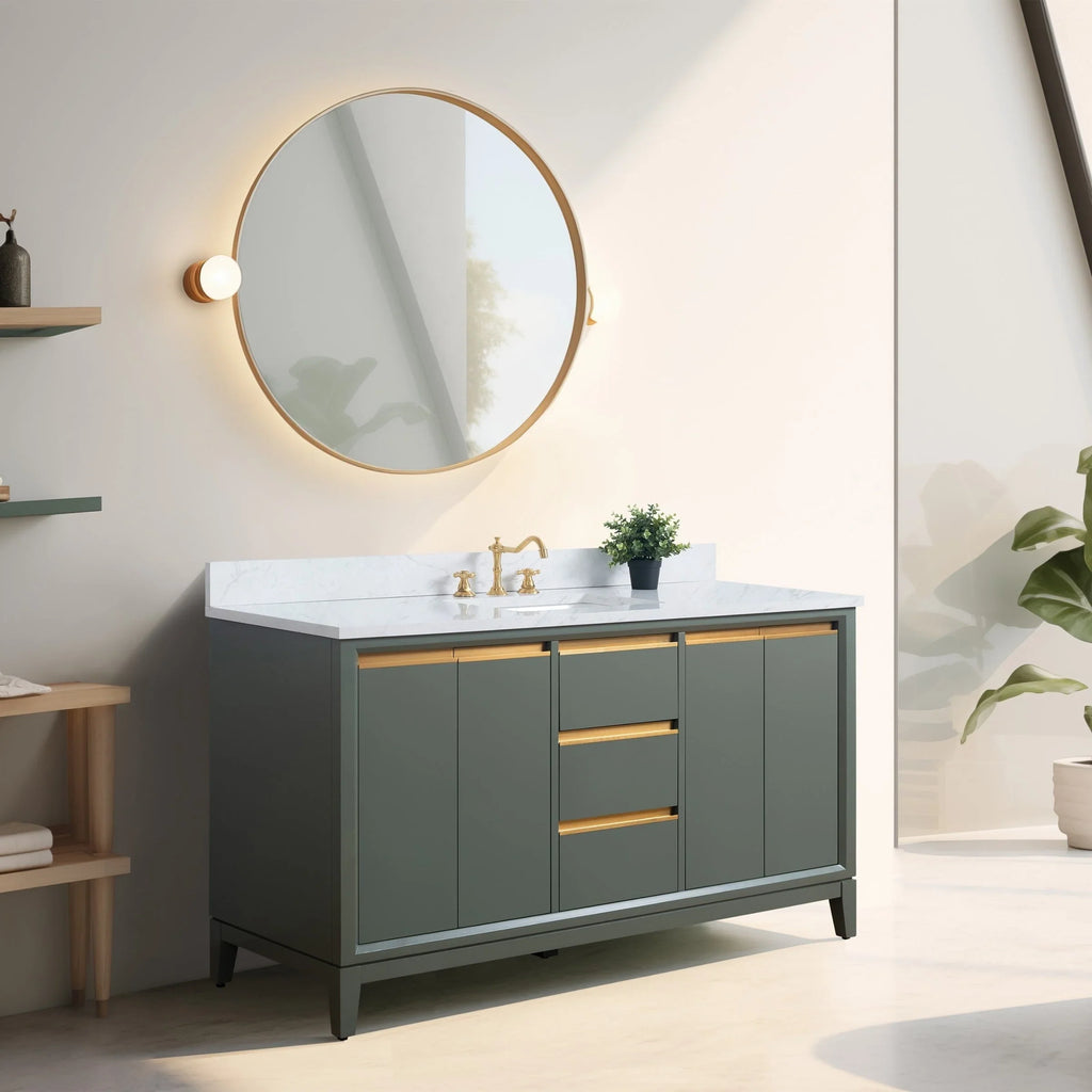Mueble de baño Vanity Art con lavabo de cerámica y encimera de mármol de ingeniería