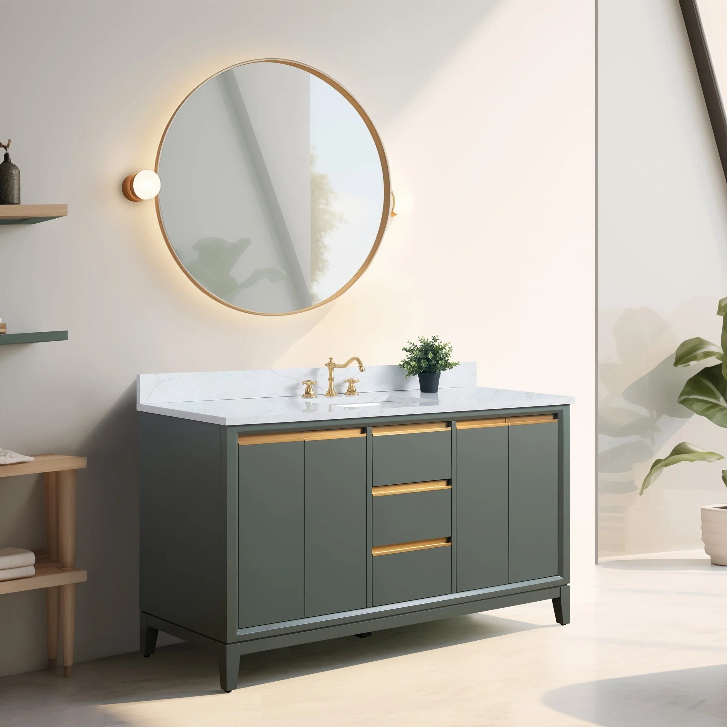 Mueble de baño Vanity Art con lavabo de cerámica y encimera de mármol de ingeniería