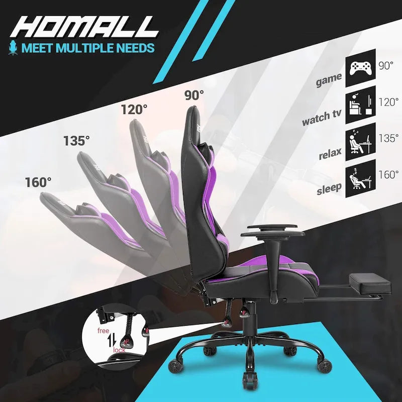 Silla Gamer con Reposapiés - Silla de Escritorio Ergonómica