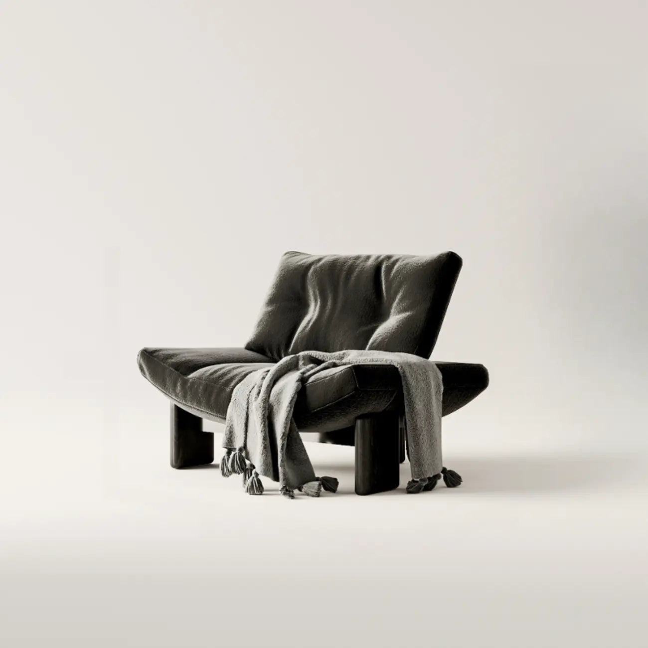Sillón decorativo de chenilla sin brazos, tapizado, negro contemporáneo