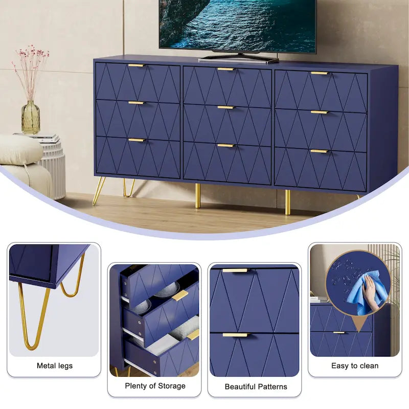 Gabinete Organizador de Dormitorio con Cajones - Cómoda de Almacenamiento de 9 Cajones