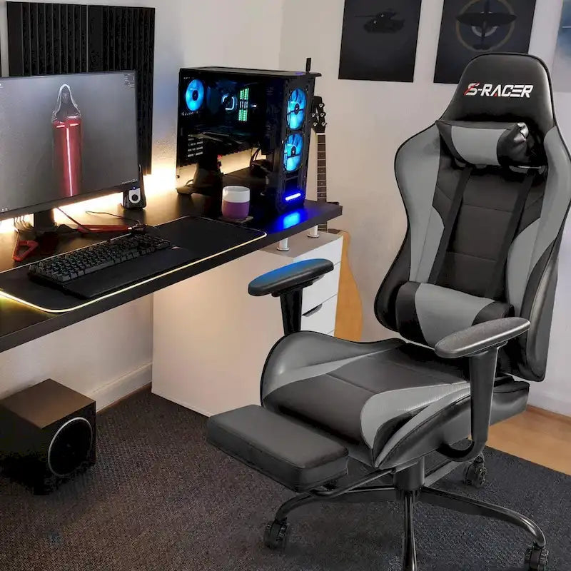 Silla Gamer con Reposapiés - Silla de Escritorio Ergonómica