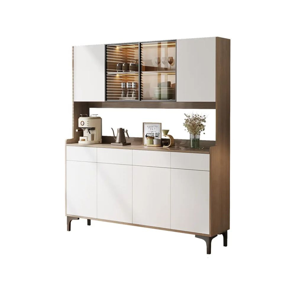 Aparador grande de madera con puertas de cristal y vitrina superior