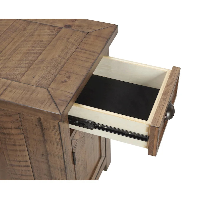 Mesa auxiliar Monterey de madera maciza con tomas de corriente ocultas