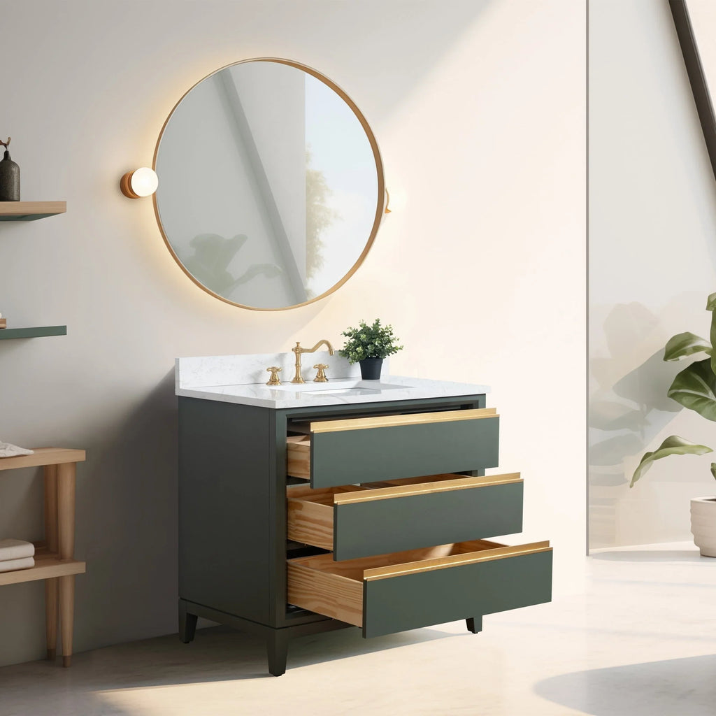 Mueble de baño Vanity Art con lavabo de cerámica y encimera de mármol de ingeniería
