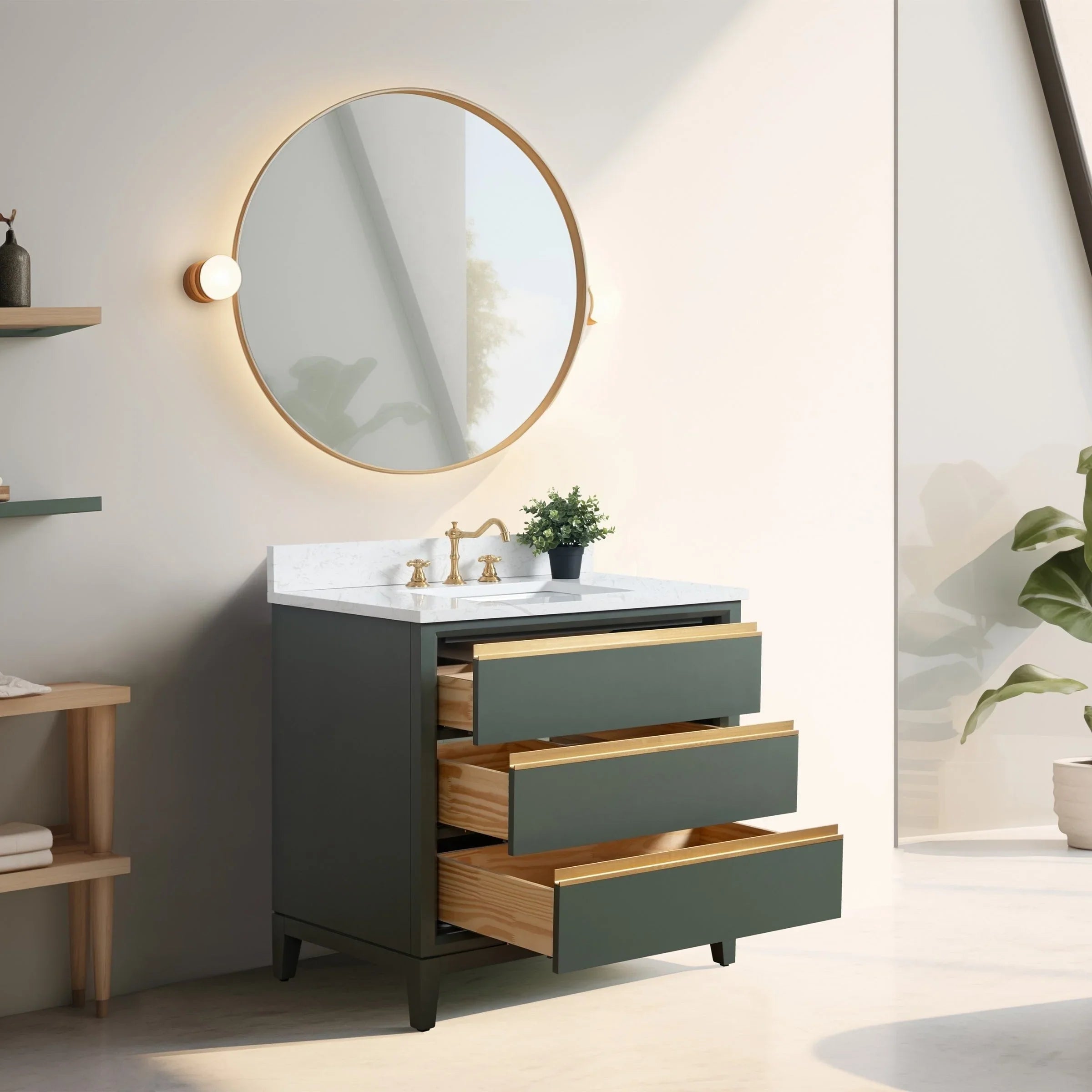 Mueble de baño Vanity Art con lavabo de cerámica y encimera de mármol de ingeniería