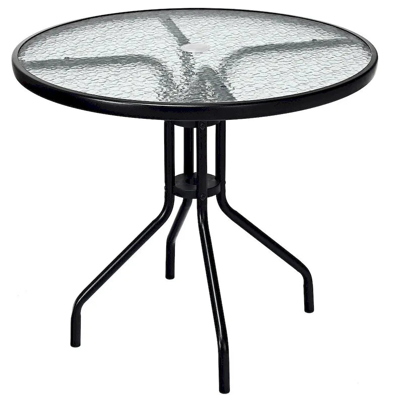 Mesa redonda de 32" para patio exterior Costway con cubierta de vidrio templado