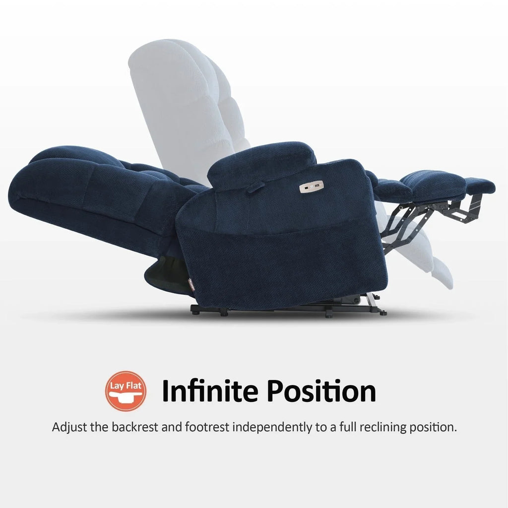 MCombo Sillón reclinable elevador eléctrico con motor dual ancho grande, masaje y doble calefacción para personas mayores altas y corpulentas, tela R7635